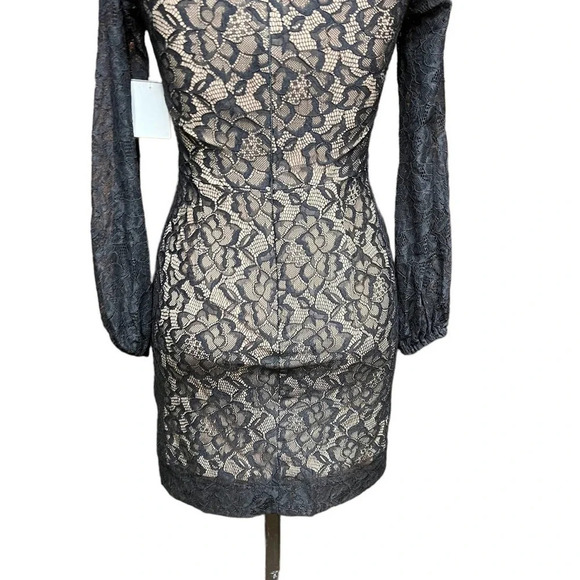 Dress The Population Off Shoulder Blouson Sleeve Lace‎ Dress Black Nude Size S - Picture 9 of 12